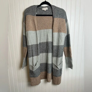 Knox Rose Neutral Stripe Open Front Sweater Cardigan
